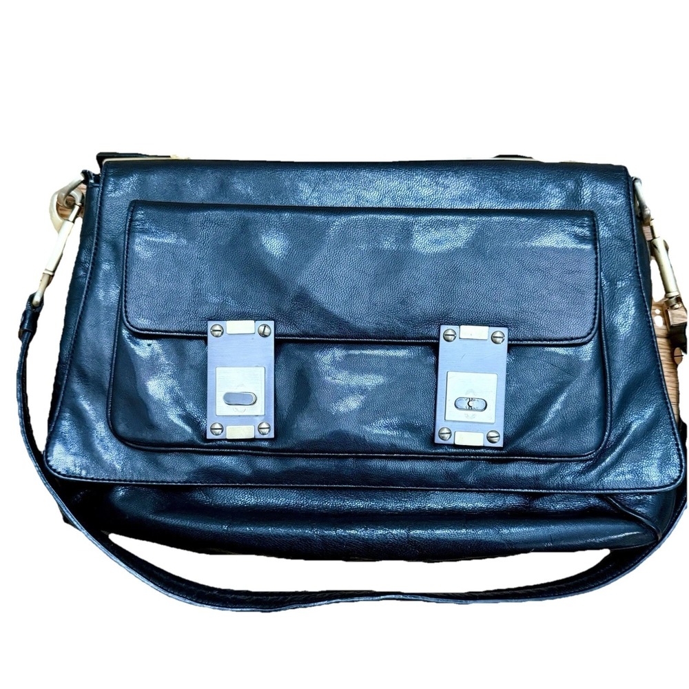 Alexis Hudson Black Leather Gold Silver Tote, Bag, or Purse w/Handles Read